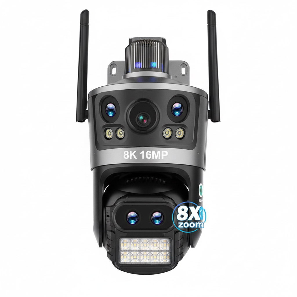 8K 16MP WiFi Camera Outdoor Four Lens Four Screen Security CCTV Camera 8X Zoom Bluetooth Auto Tracking Video Surveillance ICsee