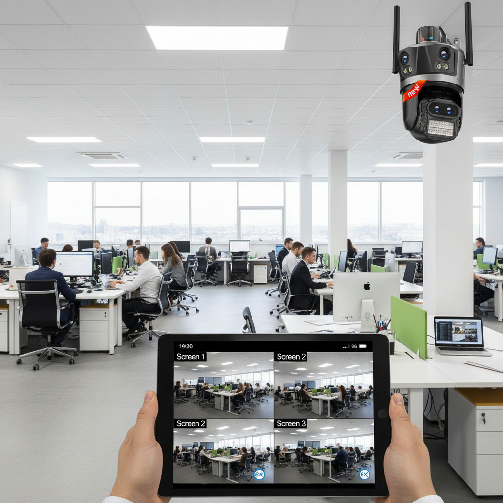 8K 16MP WiFi Camera Outdoor Four Lens Four Screen Security CCTV Camera 8X Zoom Bluetooth Auto Tracking Video Surveillance ICsee