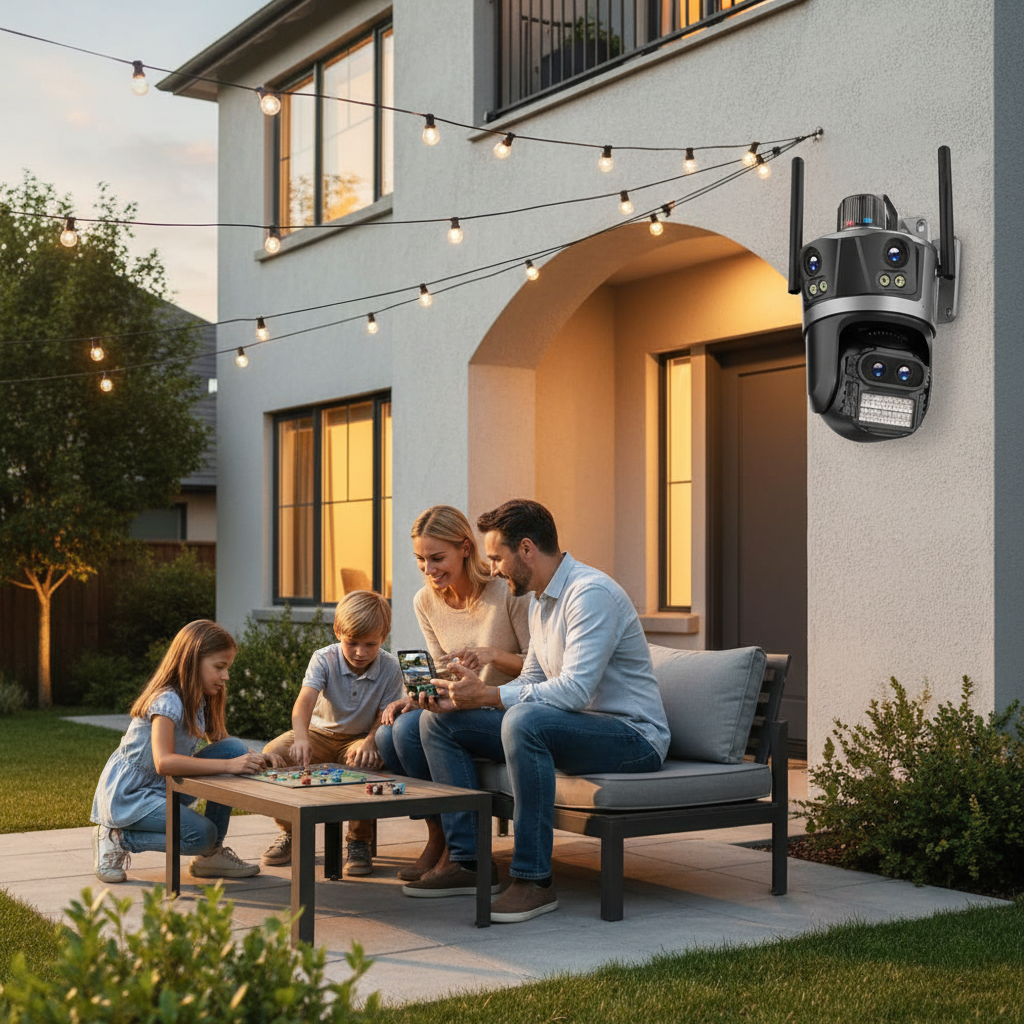 8K 16MP WiFi Camera Outdoor Four Lens Four Screen Security CCTV Camera 8X Zoom Bluetooth Auto Tracking Video Surveillance ICsee